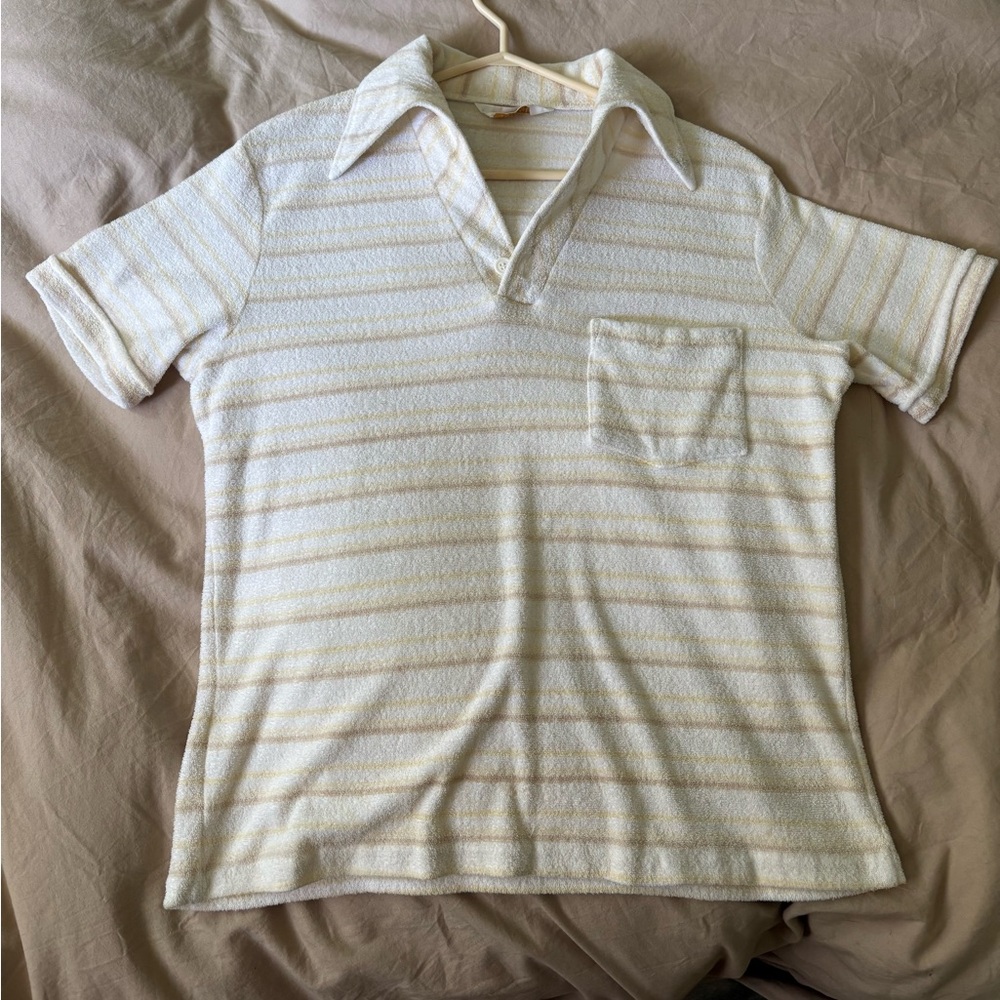 1970’s White and Cream Striped French Terry Polo Shirt